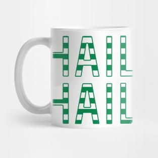 Hail Hail, Glasgow Celtic Football Club Green and White Striped Text Design Mug